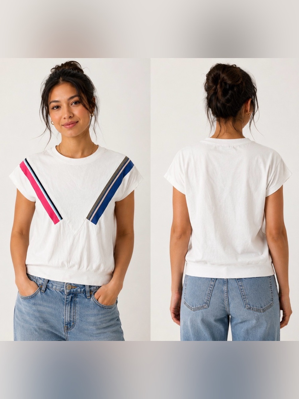 T-Shirt in Short Serve Stripe Blue Pink Small